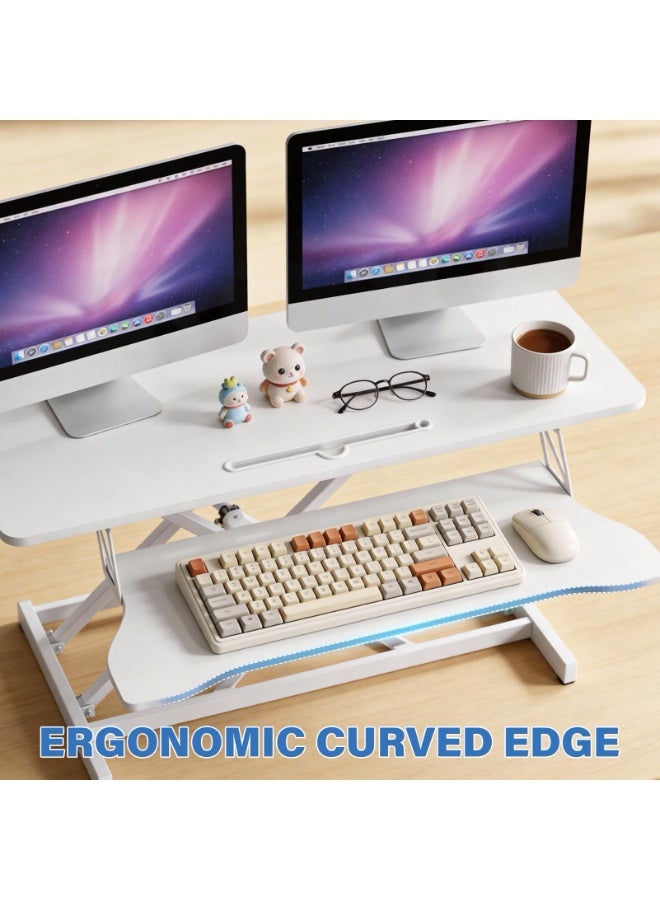 كيل › محول مكتب قائم قابل لتعديل الارتفاع باللون الأبيض 32 بوصة مريح مزدوج الإطار على شكل X مع حامل لوحة المفاتيح للمكتب والمنزل - Image 2